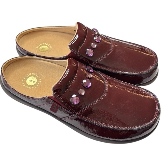 Revitalign Orthotic Patent Leather Mules Clog Siesta Dazzle Womens Sz 9 Burgundy - Picture 11 of 11